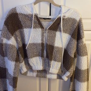 Cropped Flannel s Fuzzy Zip-up Hoodie
